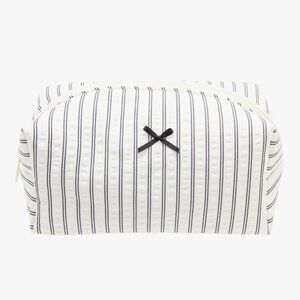 NWOT Cozy Black Stripped Makeup Bag Small Aesthetic Travel Zipper Cosmetic Pouch